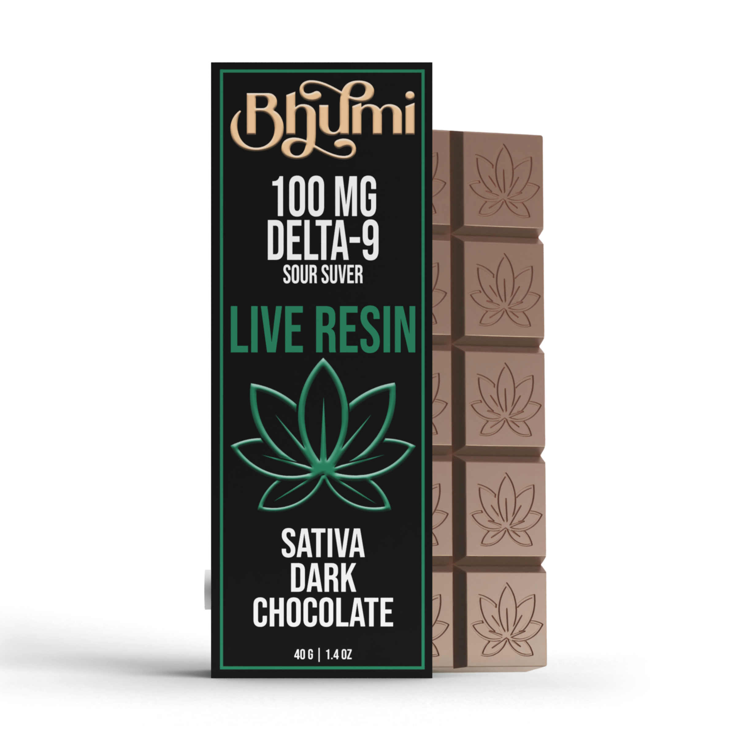 Bhūmi Sativa Live Resin Dark Chocolate Bar (100mg Delta 9)